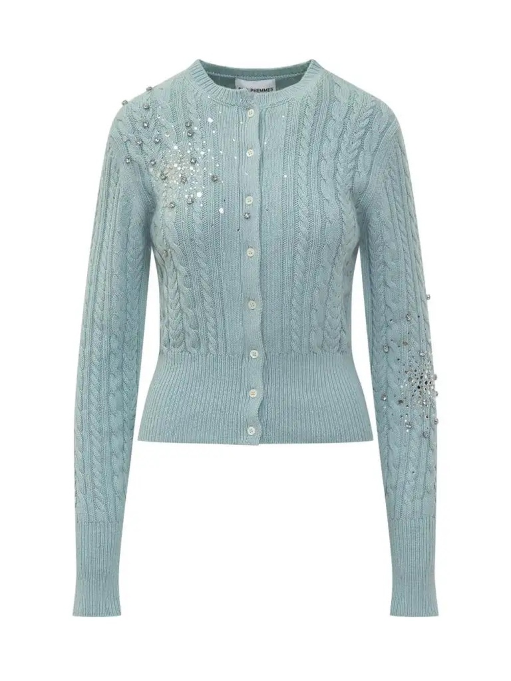 Des Phemmes Ice Blue Women Cardigan With Rhinestones